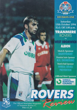 Tranmere Rovers v West Bromwich Albion Match Programme 1994-10-15